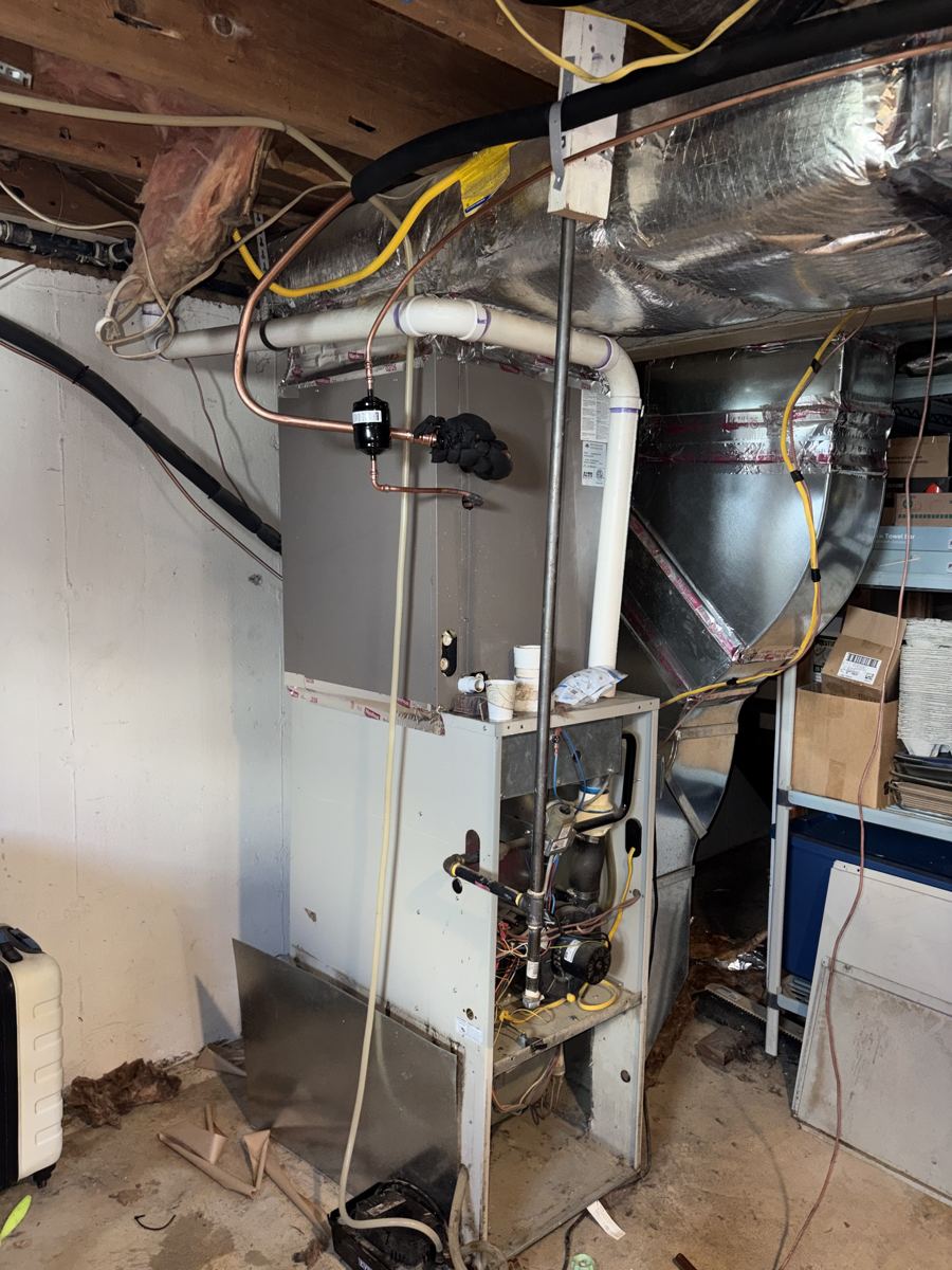 Residential furnace and ductwork service in a basement